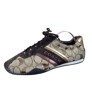Coach Jayme Women Fashion Sneaker Size 5.5 Athletic Walking Brown Gold Monogram